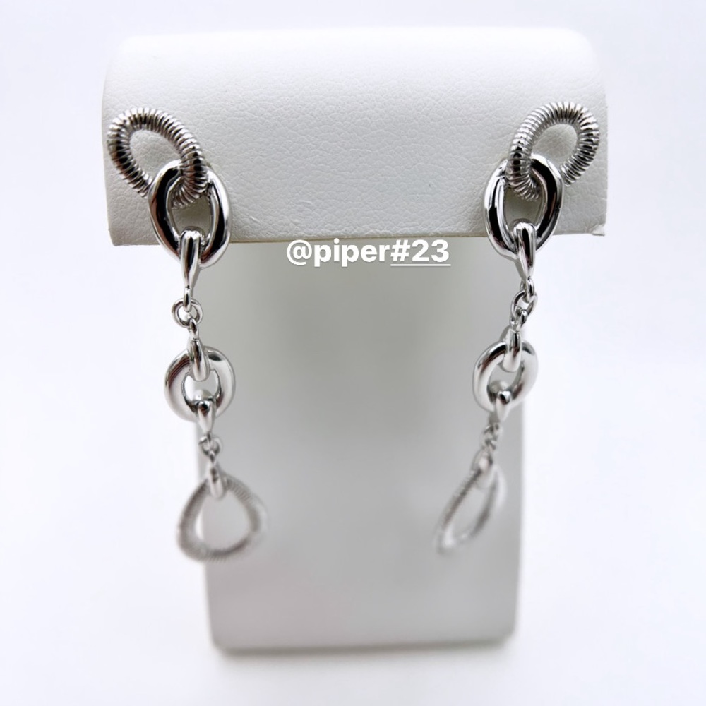 NWT Judith Ripka Eternity Linear Link Drop Sterling Silver 18K Gold Earrings - Picture 2 of 11